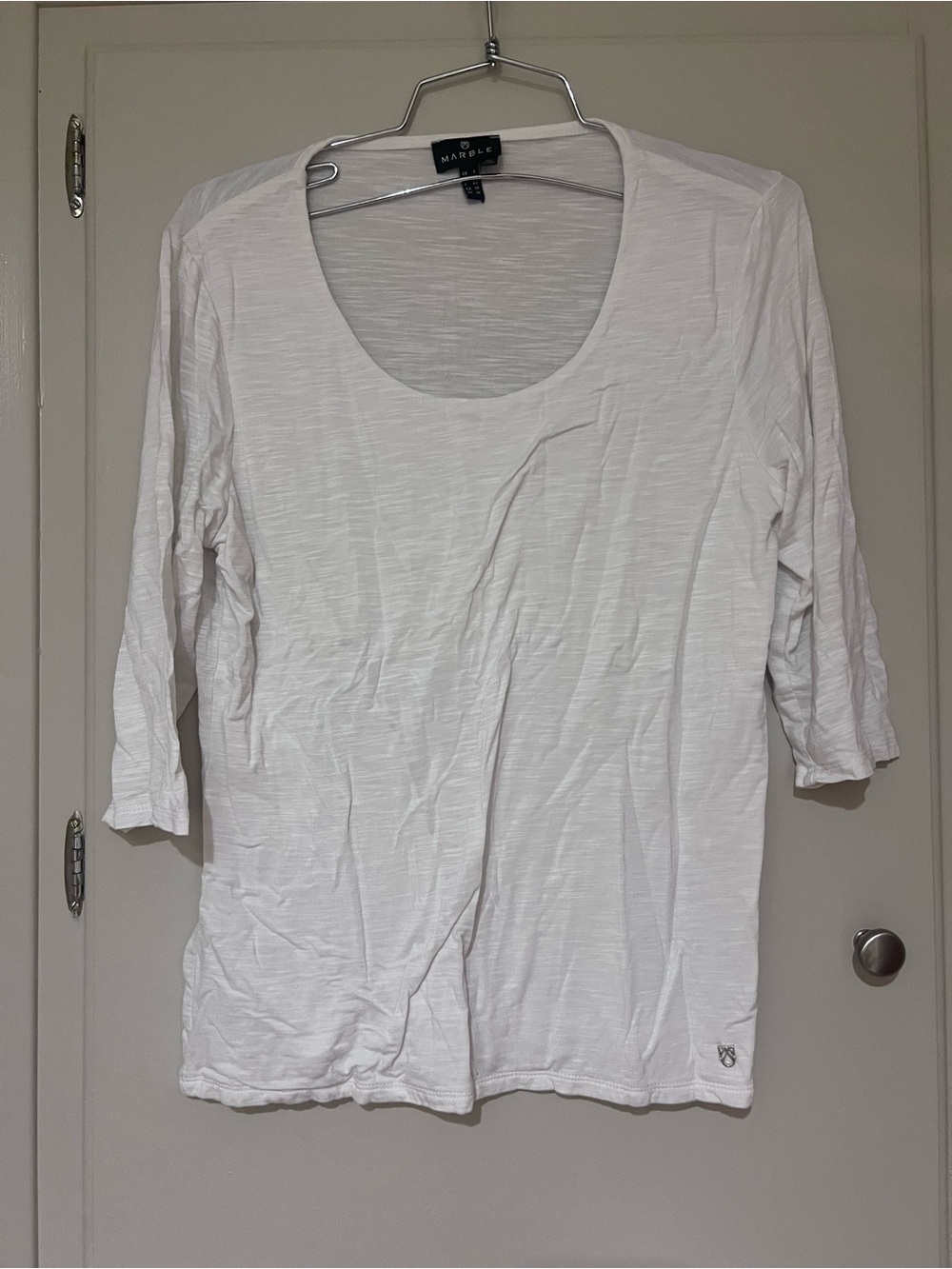Marble Scoop Neck 3/4 Sleeve Top - White medium